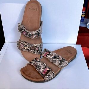 Earth Origins Snakeskin Orra Wide Women’s Slip-on Buckle Sandal Size 9W